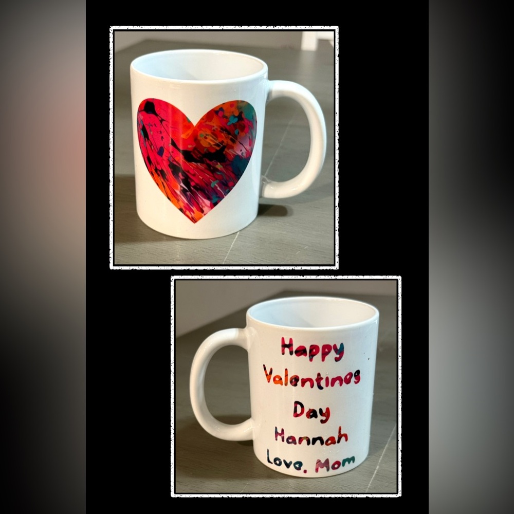 Heart Design Mug various vibrant paint splatter colors